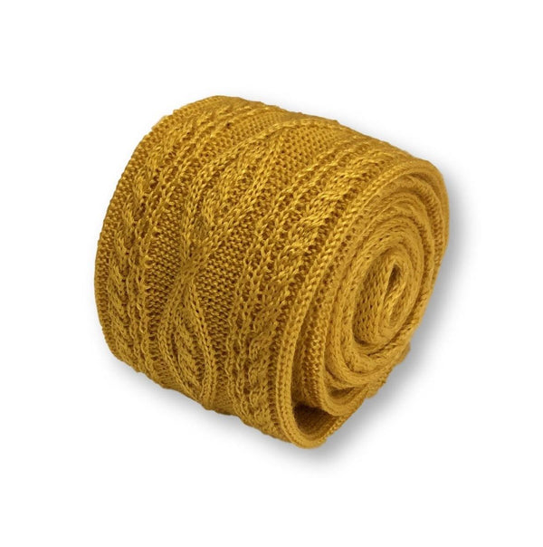 plain mustard gold yellow cable knit skinny tie